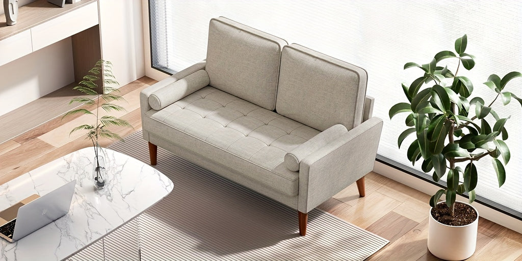 Vesgantti 48" Mid-Century Modern Loveseat Sofa - Ideal for Compact Areas, Suitable for Living Room Or Bedroom | Detachable Cover, Spring Cushions, Sturdy Wooden Frame | to Assemble