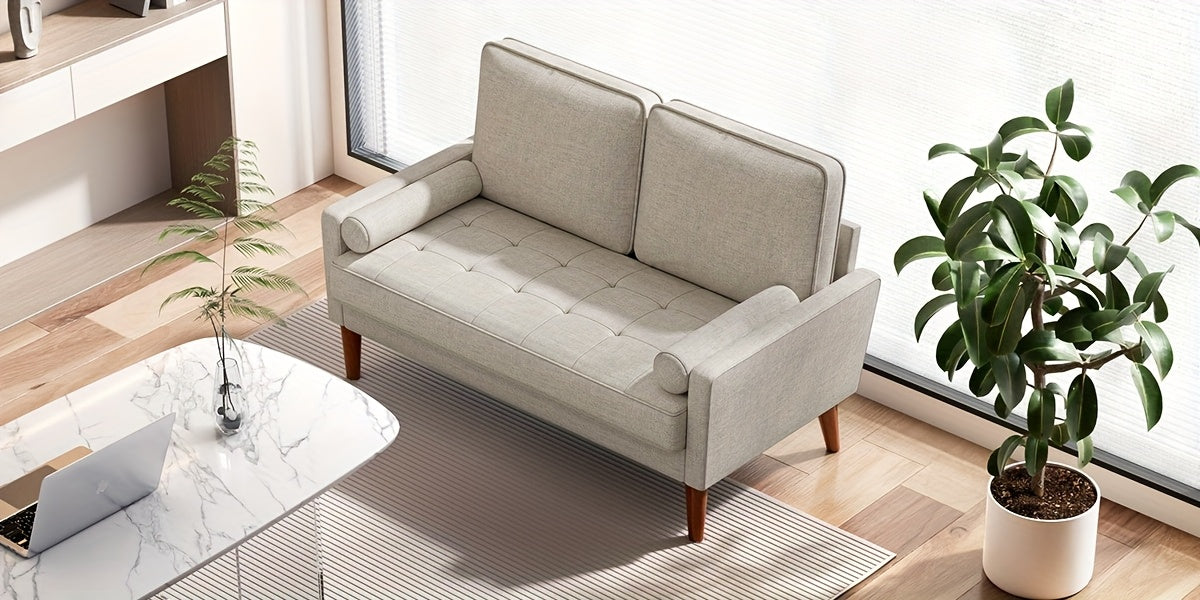 Vesgantti 48" Mid-Century Modern Loveseat Sofa - Ideal for Compact Areas, Suitable for Living Room Or Bedroom | Detachable Cover, Spring Cushions, Sturdy Wooden Frame | to Assemble