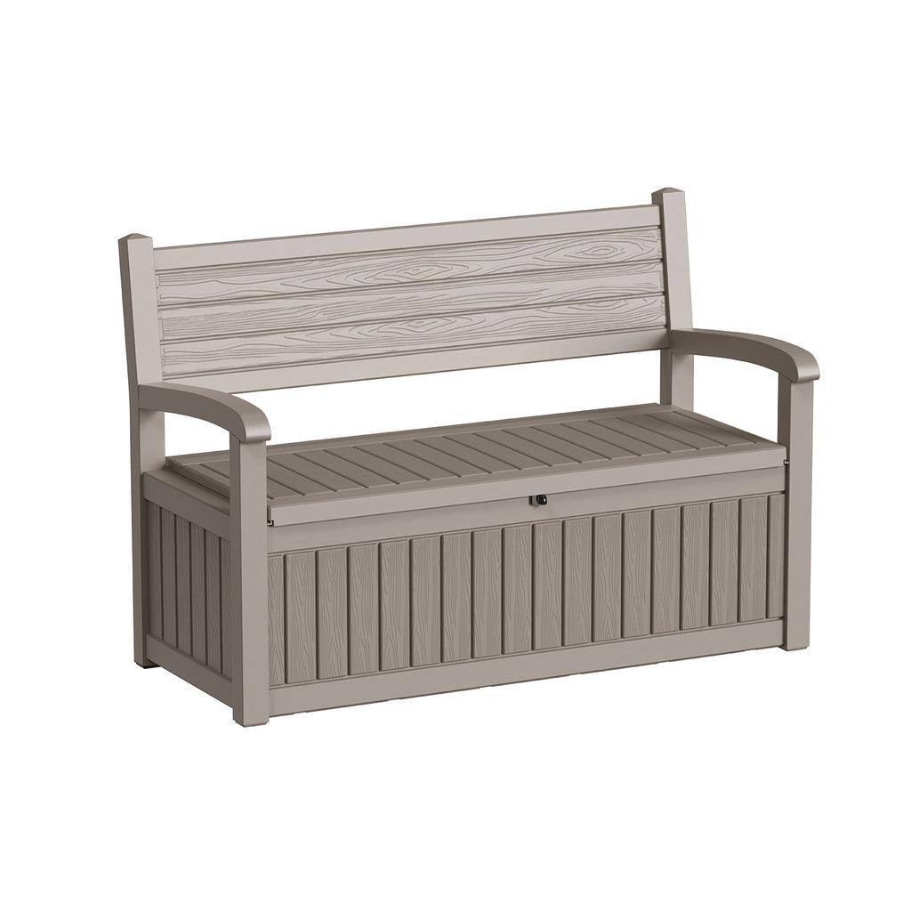 Heavy Duty 80 Gallon Resin Wood Grain Indoor/Outdoor Storage Bench Seating - 500 Lb Comfortable Waterproof Deck Box for Spring Patio Summer Garden Cushions Tools & Backyard Organization