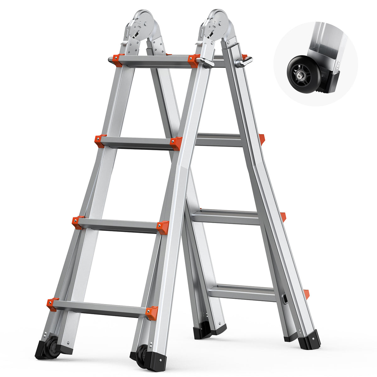 Telescoping A-Frame Ladder by VEVOR, 330 lb Multi-Position Design with Dual-Wheel Base, Seven Size Options