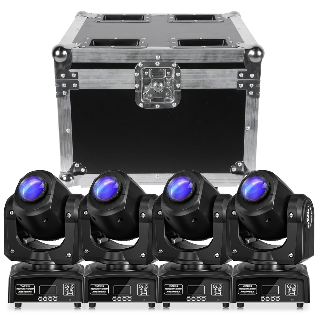 4pcs Wiht Flight Case Moving Head LED DJ Party Light RGBW 8 Pattern Shake Disco Light with Sound Activated Spotlight for Church Wedding Live Show Moving Head Lights