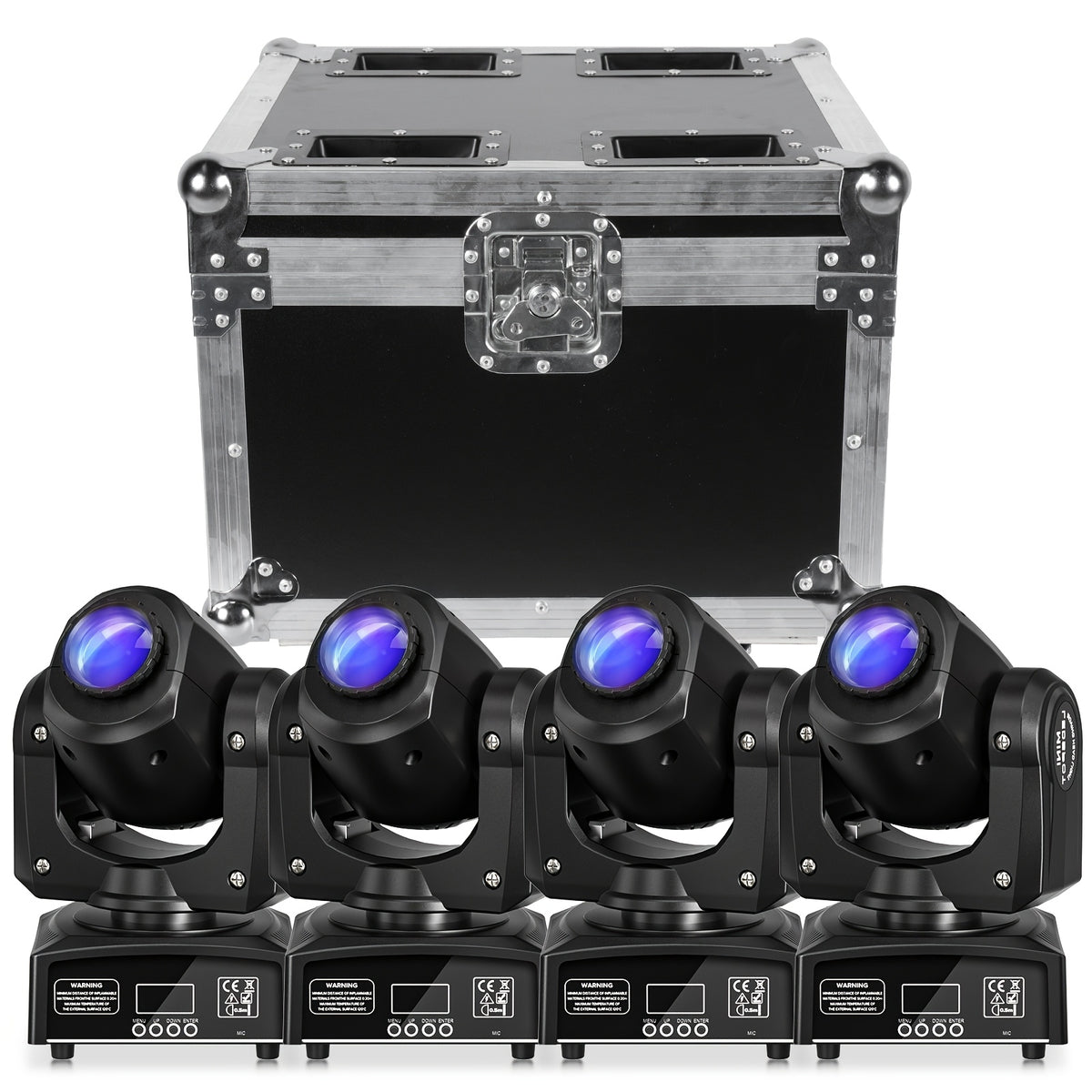4pcs Wiht Flight Case Moving Head LED DJ Party Light RGBW 8 Pattern Shake Disco Light with Sound Activated Spotlight for Church Wedding Live Show Moving Head Lights