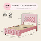 HOMBCK Twin Full Queen King Bed Frame, Padded Platform Bed with Button Tufting Headboard, Princess Platform Bed with Diamond Design, Halloween Decoration, Wooden Strip Support, No Spring Box Needed, Easy to Assemble, Pink/White/Black/Beige