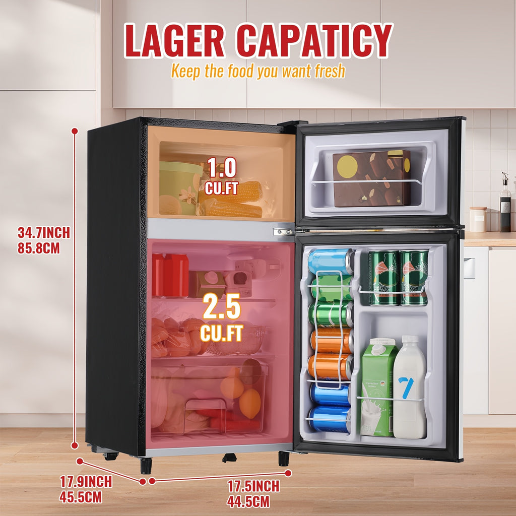 2.5/3.5/4.5 Cu.Ft Mini Fridge with Freezer, Commercial Double Door Compact Refrigerator with Adjustable Thermostat and Shelves,Small Fridge with Large Capacity, Perfect for Bedroom, Dorm, Home, Office