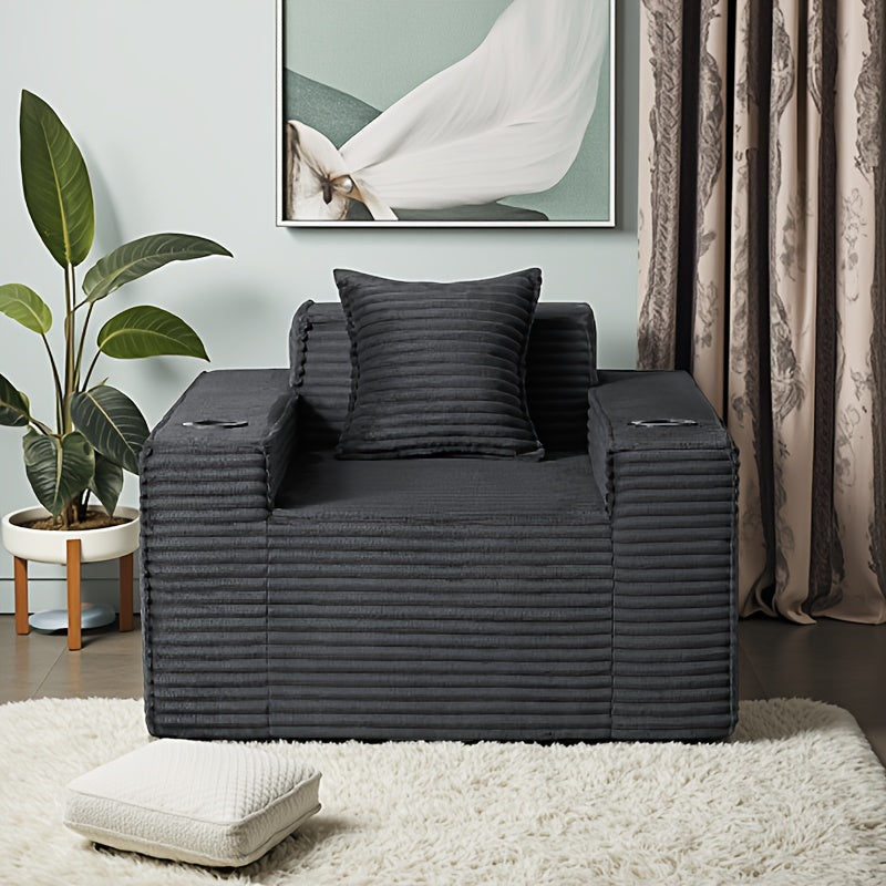 43.3-80.7" Corduroy Living Room Sofa, 3 Setaser Deep Seat Couch With 3 Lumbar Pillows, Comfy Boneless Sofa Modern Compressed Couch For Bedroom, Office, Apartment