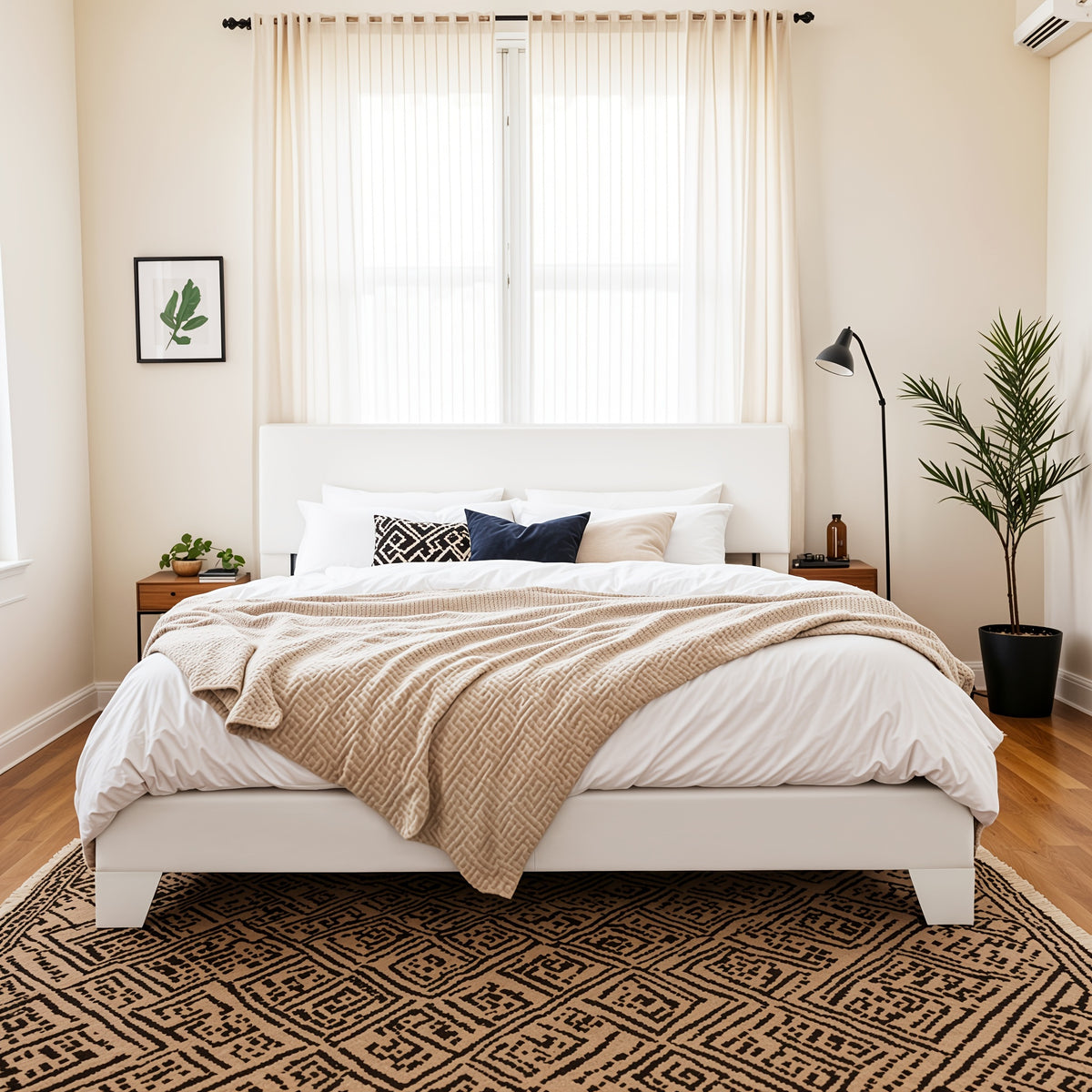 HOOMIC Upholstered Platform Bed in Full, Queen, Or King Sizes with an Adjustable Headboard, Sturdy Wooden Frame, Easy Assembly, No Box Spring Required, Available in 5 Colors: Beige, Dark Grey, Light Grey, Black, White
