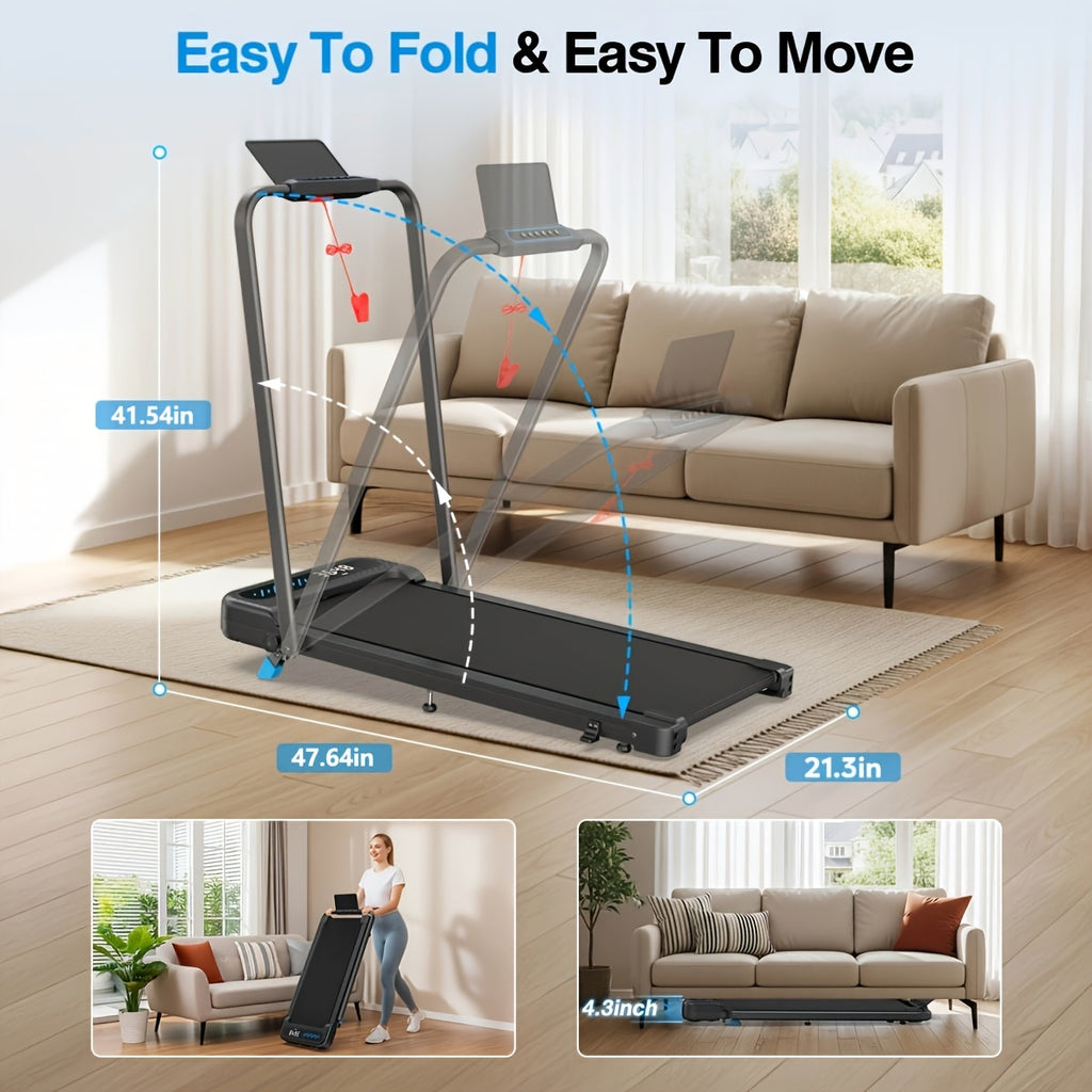 Folding Walking Pad Treadmill with Handle Bar, Low Noise Walking Pad Treadmill for Home Small, 3.0 HP Quiet Walking Pad Treadmill with 350 LBS Capacity, 0.6-6.2MPH, Remote & LED Display, with ZWIFT/KINOMAP APP