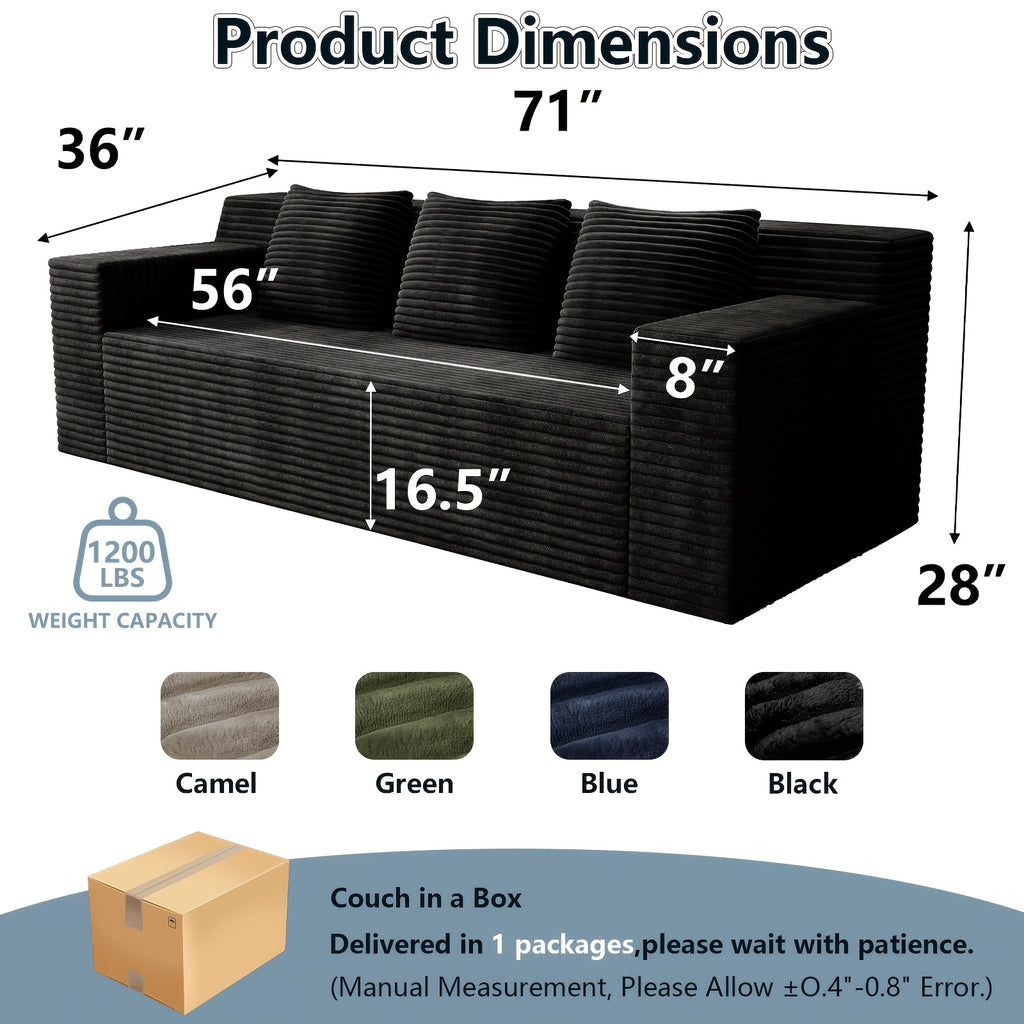 71 Inch Modern Modular Sofa, No Wooden Frame, Living Room Sofa, No Assembly Required, Comfortable Soft Cushion, Suitable For Living Room, Bedroom, Apartment