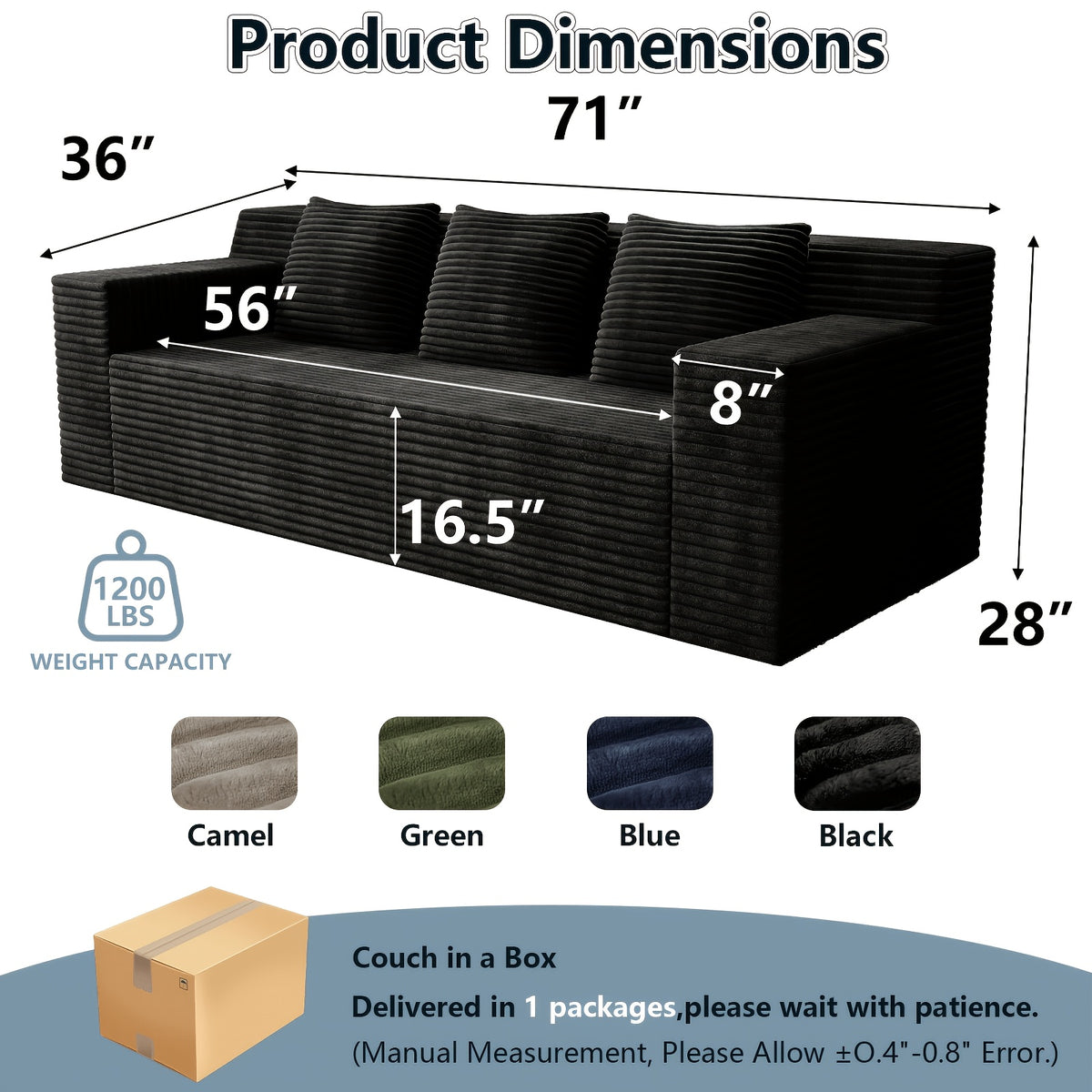71 Inch Modern Modular Sofa, No Wooden Frame, Living Room Sofa, No Assembly Required, Comfortable Soft Cushion, Suitable For Living Room, Bedroom, Apartment