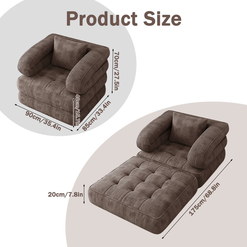 Multi-functional Convertible Sofa Bed—No Assembly Required, High-density Sponge, Soft and Skin-friendly Fabric | Suitable for Small Spaces, Bedrooms, Apartments, RVs as a Multi-position Sofa, Movie Sofa, Lazy Sofa, Office Sofa, Lounger, or Leisure