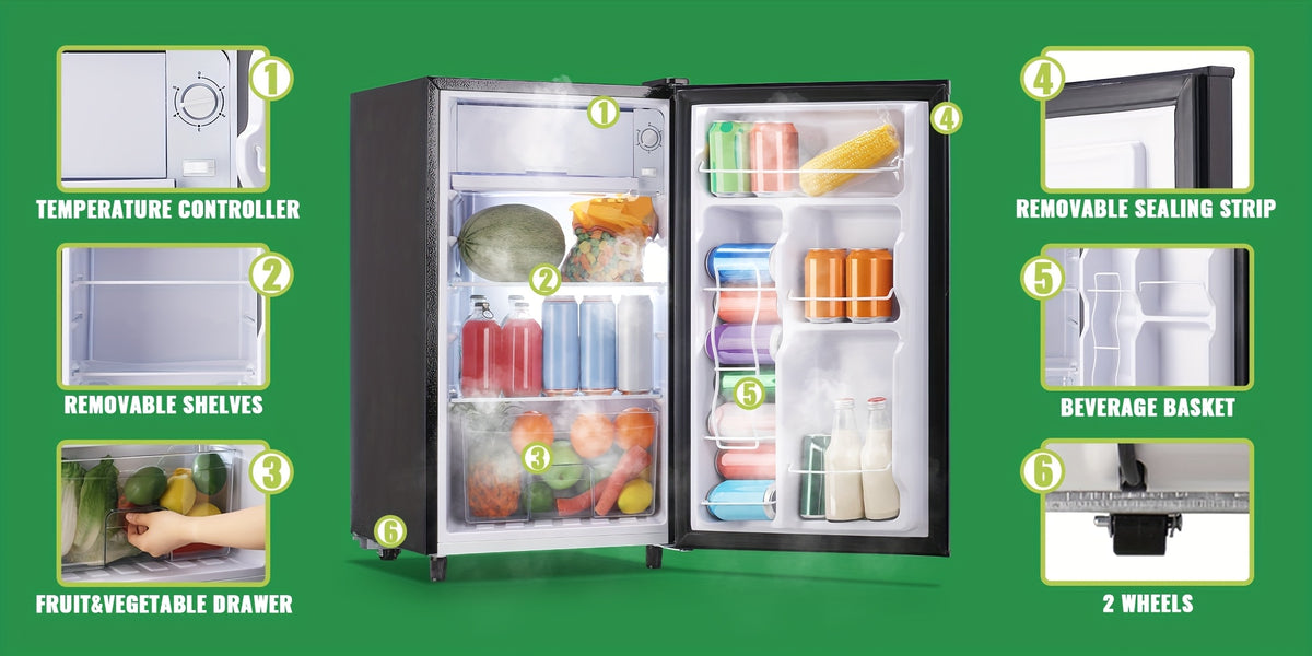WANAI Compact Refrigerator 2.4 CU.FT Mini Fridge with Freezer Single Door Adjustable Temperature Side Door Wire Rack Suit for Dorm Office Apartment