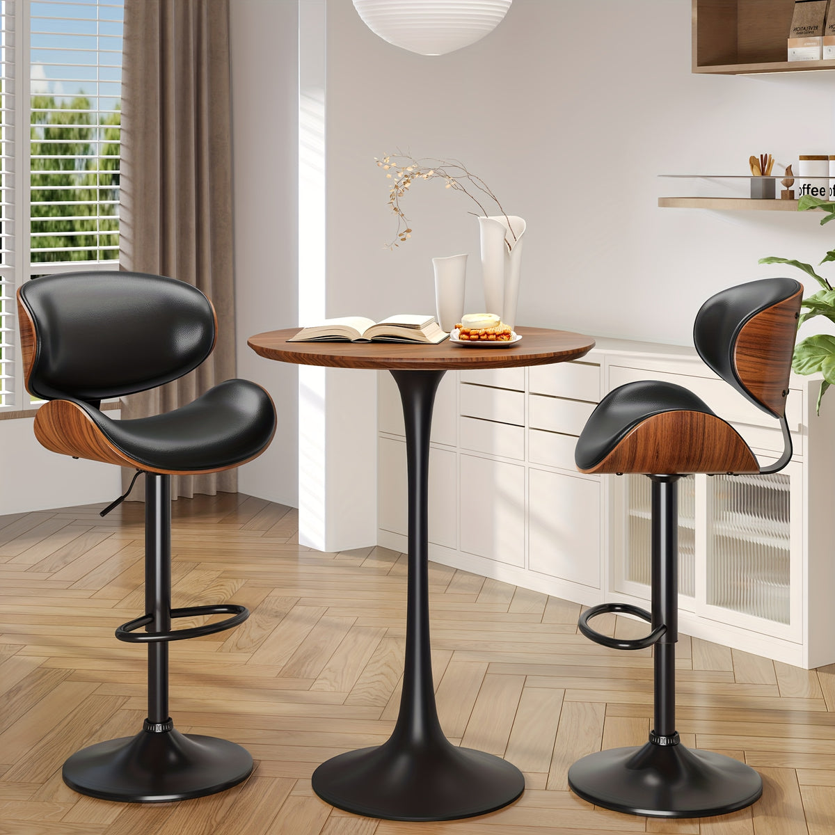 3pcs Modern Faux Leather Upholstered Bar Stools, 360° Swivel Adjustable Height with Backrests, Metal Tall Bar Stools Counter Height for Kitchen Island, Hydraulic Island Barstools