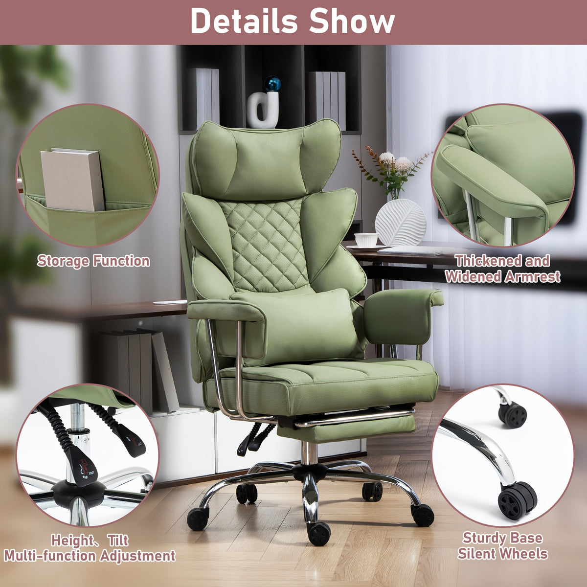 Sturdy High-Back Office Chair, Comfortable Gaming Chair, Office Chair Featuring Cushioned Armrests And Footrest, Adjustable Height Home Office Chair