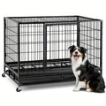 TOWALKER 48 Inch Heavy Duty Dog Crate, Indestructible Metal Wire Dog Crate, Folding Design Dog Kennel, Stackable Feature Dog Cage, XXL for Large Dogs, Sturdy Locks Design/Double Door with Wheels/Removable Tray