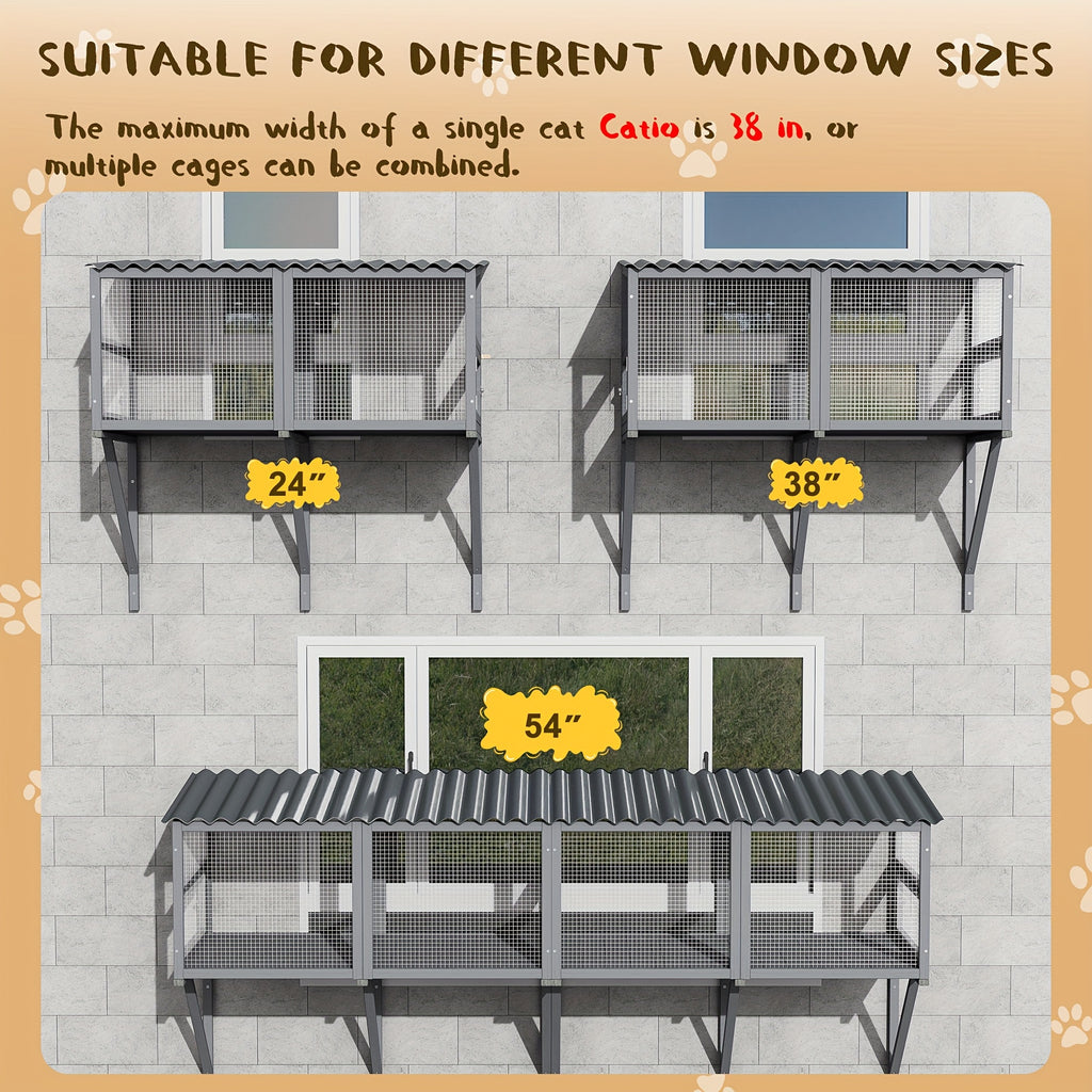 [Wooden Cat Window Box] Expandable Wooden Cat Window Box - Large Cat Catio, Waterproof Multi Cat Window Perch for Safely Enjoying Outdoor Sights