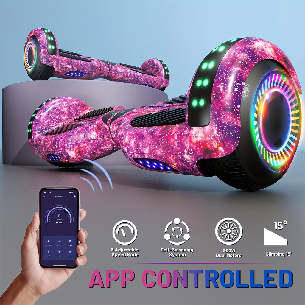 SIMATE 6.5" Hoverboard for Kids, Colorful LED Lights, Self-Balance Technology, Gift for Children, Teenagers And Adults, Maximum Speed Up to 7.5mph, Maximum Range Of 7.5 Miles, 300W