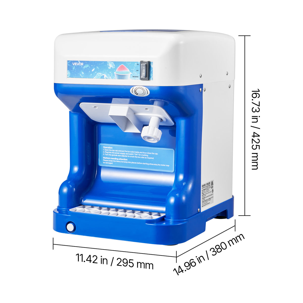 VEVOR Commercial Ice Shaver 286LBS/H Electric Snow Cone Maker Ice Crusher Blue