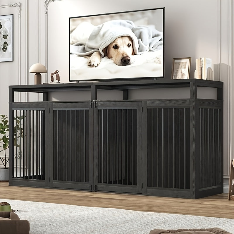 87In Farmhouse Style Dog Crate TV Stand | Wooden Dog Kennel Furniture with 2 Doors, Large Capacity for 2 Dogs, Solid Metal Tube & 4 Lockable Doors