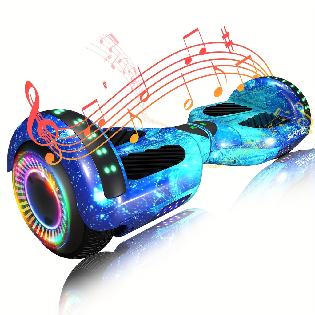 SIMATE 6.5" Hoverboard for Kids, Colorful LED Lights, Self-Balance Technology, Gift for Children, Teenagers And Adults, Maximum Speed Up to 7.5mph, Maximum Range Of 7.5 Miles, 300W