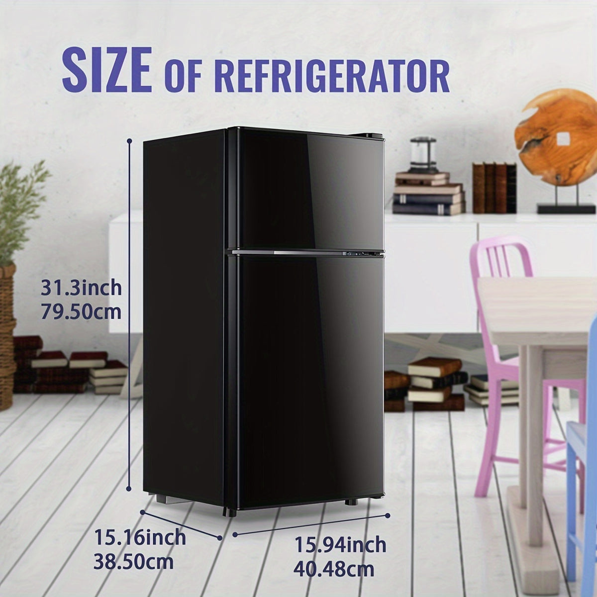 DEMULLER 2.4 Cu.Ft Mini Refrigerator with Freezer Double Door Personal Small Fridge for One Person Removable Plastic Shelves Ideal for Home, Apartment, Dormitory