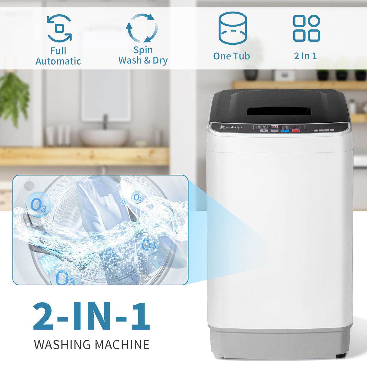 Full Automatic Washing Machine, 15.6/17.6/17.8/25Lbs Top Load Portable Washer with Drain Pump, 10 Wash Programs 8 Water Level Washer and Dryer Combo, 2 in 1 Washer and Dryer for Apartments, RV, Camping