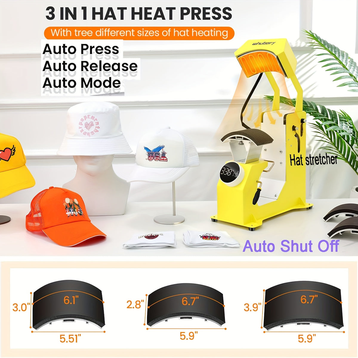 15"x15"/15"x12" - 8-in-1/ 5-in-1 Heat Press Machine Combo, Rotatable Design, Multi-Size Transfer Professional Sublimation Combination, Suitable for T-shirts, Bags, Pillows, Hats, Beanies, Roller - 3in 1 Auto Hat Press Can Only Press Hats