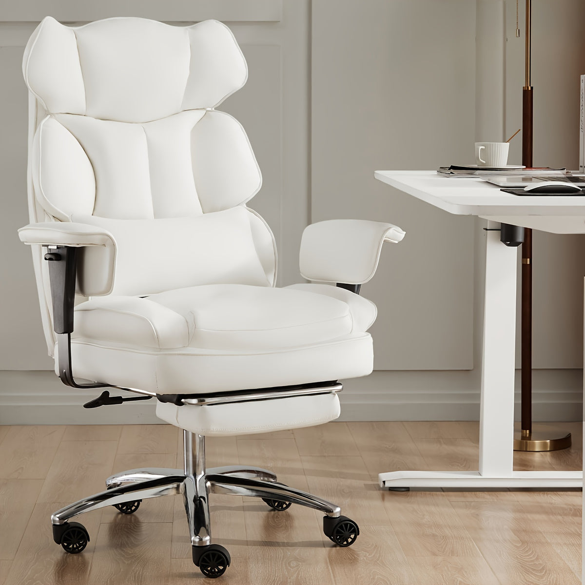 Home Office Reclining Desk Chair, Big and Tall High Back Executive Computer Task Chair with Leg Rest and Lumbar Support, Adjustable Height and Footrest, Armrest