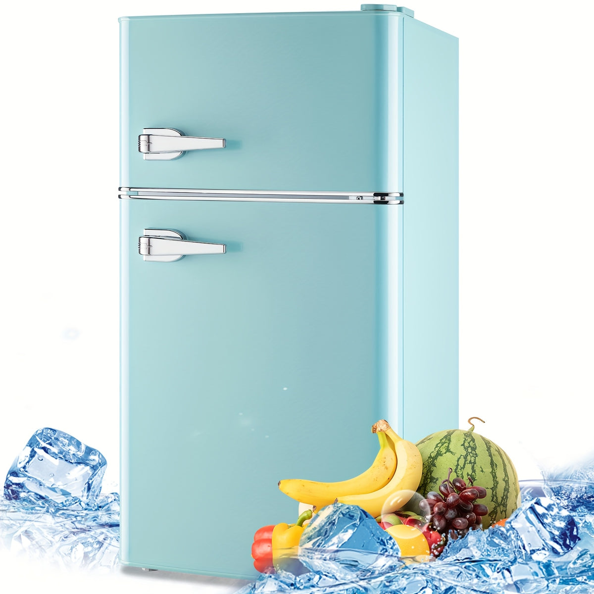 WANAI 3.5 Cu. Ft Mini Fridge with Freezer 2 Doors Mini Fridge Small Refrigerator with Adjustable Thermostat, Shelves Retro Mini Fridge for Dorm, Office, Bedroom, Apartment Black
