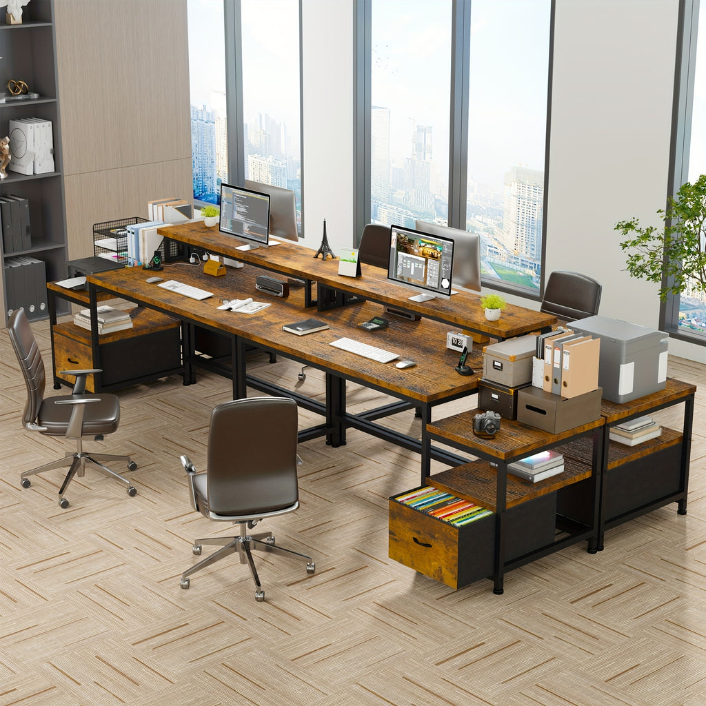 EnHomee 57" Computer Desk With Drawers And Printer Space, Office Desk With Power Outlets, Home Office Desks With File Drawers Cabinet, Study Writing And Gaming Desk With Shelves Monitor Stand