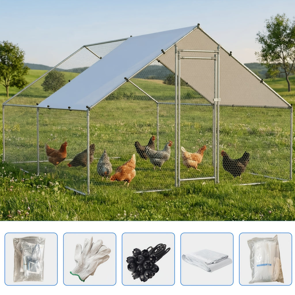 Large Spire Metal Chicken Coop, Waterproof And UV Resistant, Suitable For Outdoor Patio Farms To Raise Poultry Chickens, Ducks And Rabbits, Without Battery