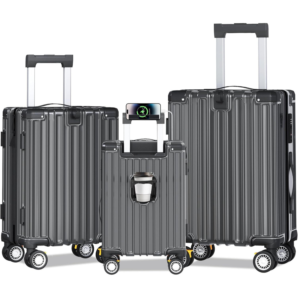OYEROL 3pcs Hardshell Luggage Set, 20/ 24/ 28 Inch Lightweight ABS+PC Suitcase with TSA Lock, 360° Double Spinner Wheels, Expandable Design for Men & Women Travel, Black