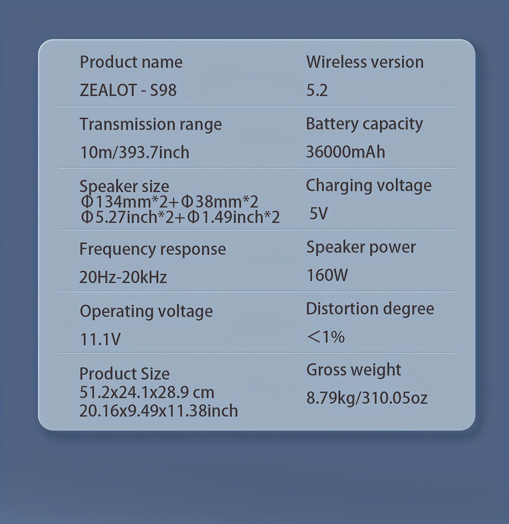 ZEALOT 160W Large Speaker, Wireless Speakers with Subwoofer, 60 Hours Playtime, 36000Mah Battery, Fast Charging, Water Resistance, Dual Pairing, Booming Bass. Charging Cable, Connect with Mobile Phone/Tv. for Home, Car, Outdoor, Camping