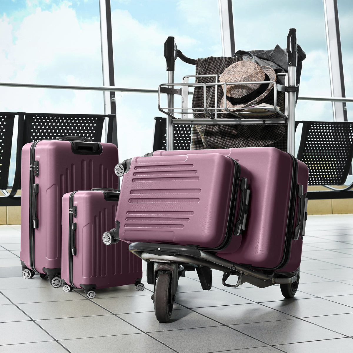Nested Hardside Luggage Set in Purple, 4 Piece - TSA Compliant