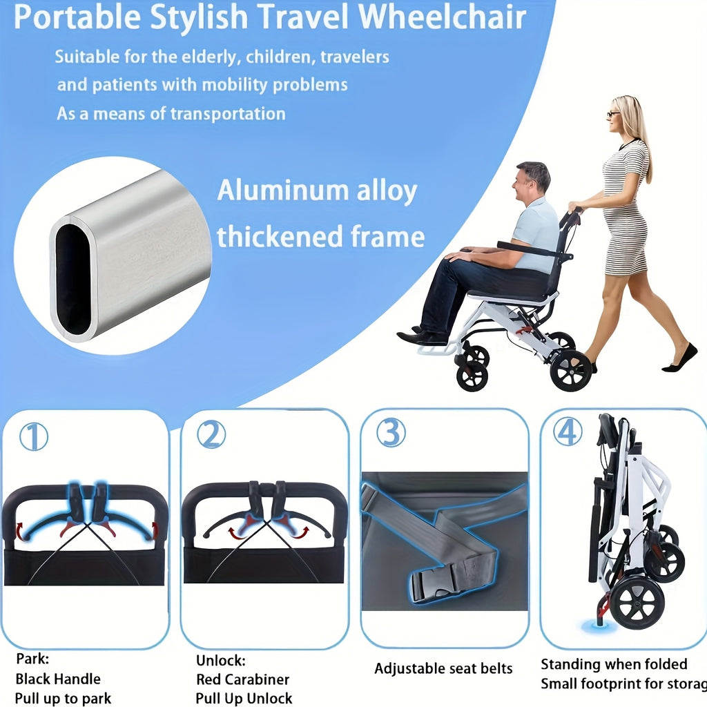Aevi Ultra-Light Folding Portable Wheelchair for the Elderly, Portable Wheelchair for Adults and Children, Load Capacity 220 Lbs, Suitable for the Elderly, Adults, and Seniors for Outings, Can Be Placed in the Trunk