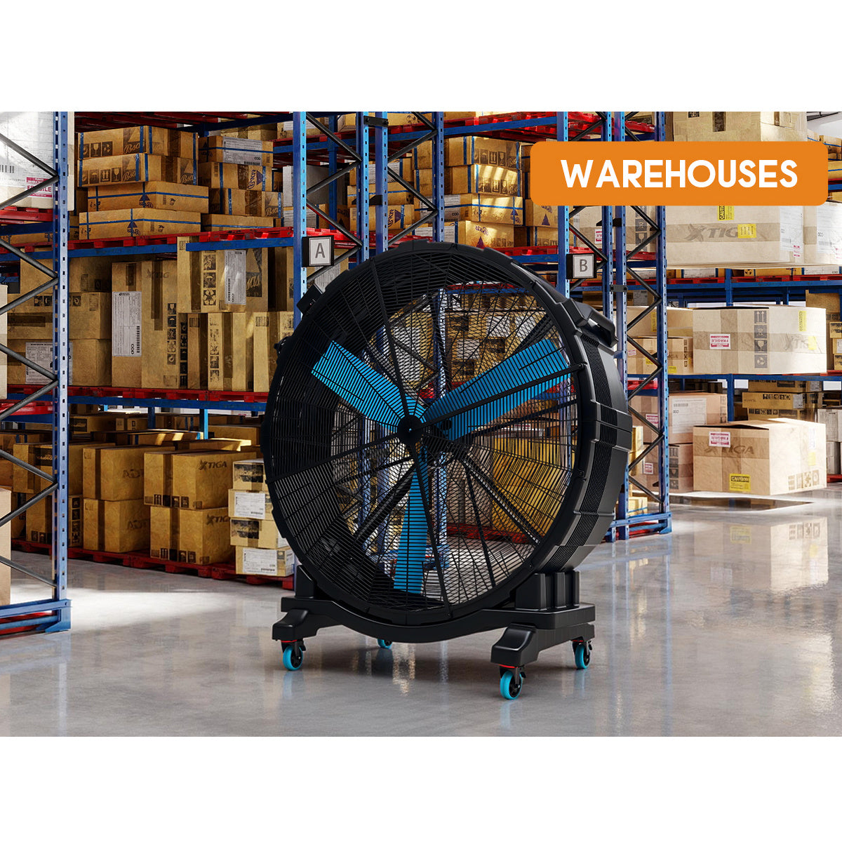 PAPAJET Industrial Drum Fan Mobile High Airflow Floor Fan for Garage Workshop Warehouse