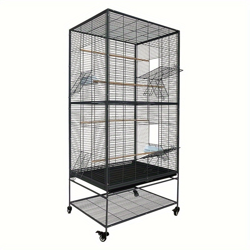 Luxury Villa Birdcage, Extra Large Parrot Cage with Wheels And Roof, Easy Assembly Bird Aviary for Macaw, Roosteratiel, Parakeet, Lovebird, Finch, with Horizontal Wire. Flight Cage Ideal for Breeders