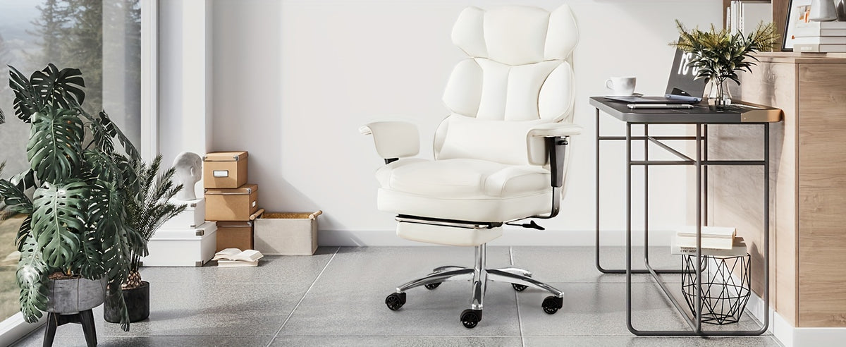 Home Office Reclining Desk Chair, Big and Tall High Back Executive Computer Task Chair with Leg Rest and Lumbar Support, Adjustable Height and Footrest, Armrest