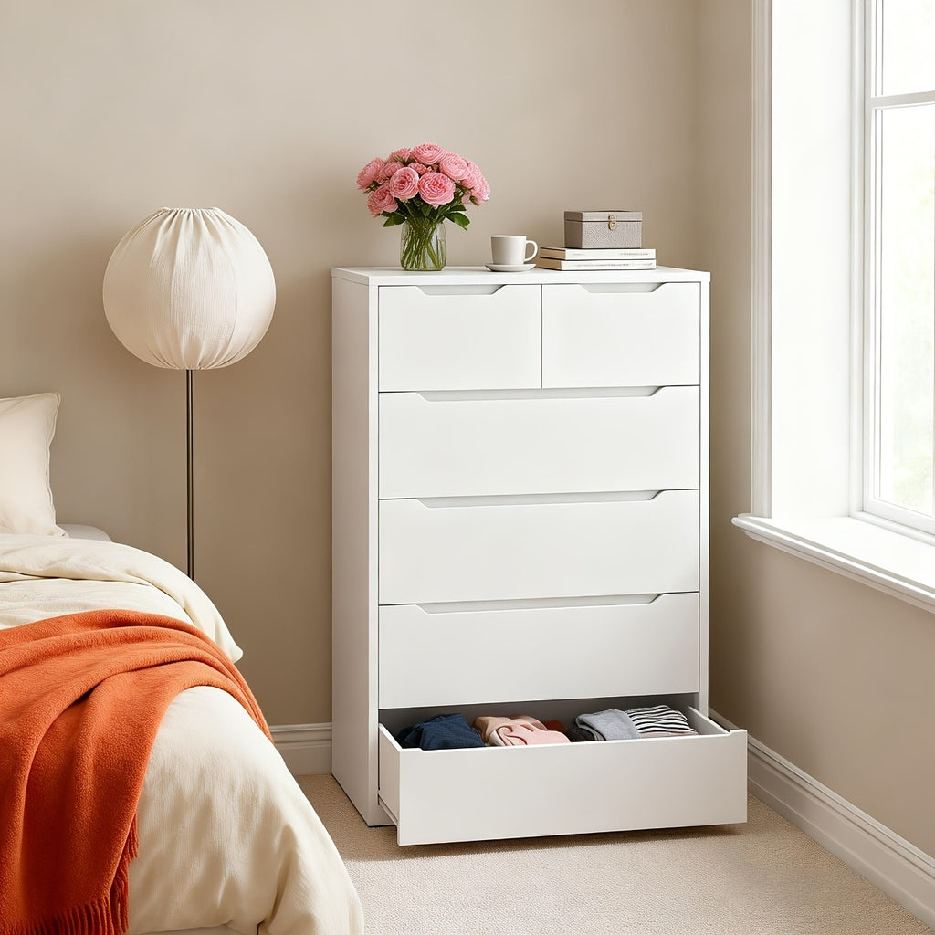 6-Drawer Dresser for Bedroom, Modern Chest of Drawers, Black Dresser with Large Organizer, Deep Drawer And Smooth Metal Rail, Black