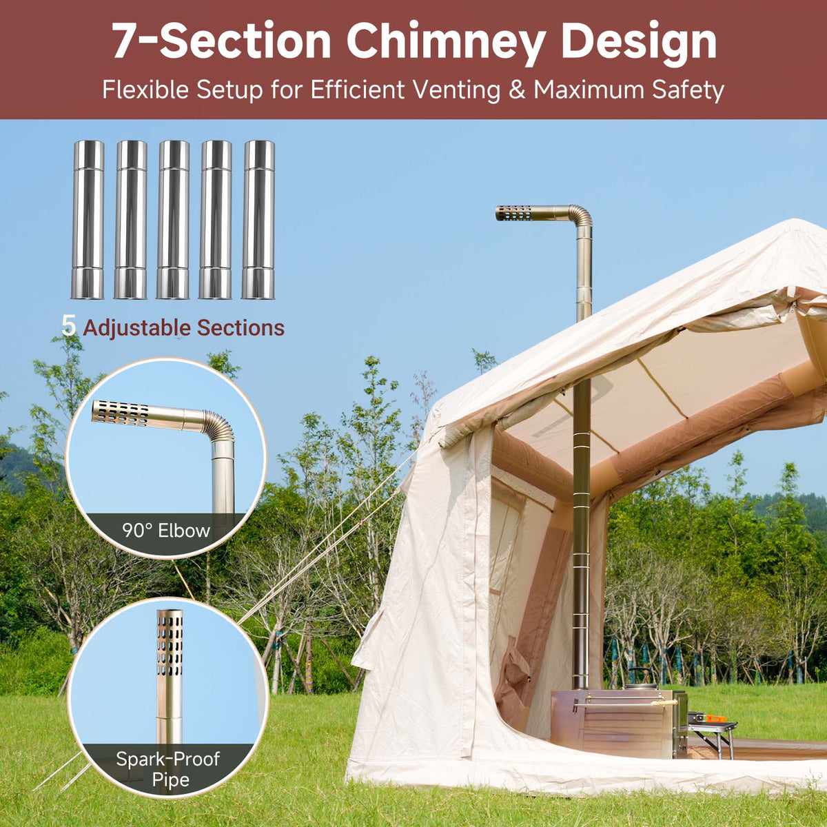 Wood Burning Sauna Hot Tent Stove, 2 in 1 Tent Wood Burning Stove with Chimney Pipe for Outdoor Camping Heating