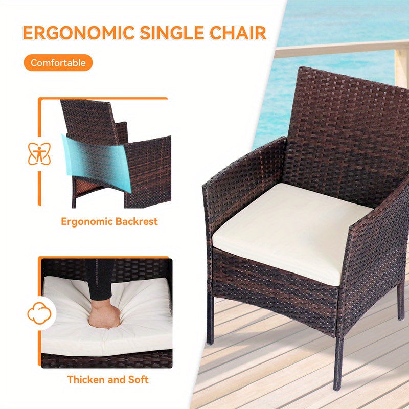 PUPATIOB 4pcs Wicker Patio Conversation Set, Outdoor Rattan Sofas with Table Set, Patio Furniture Set with Soft Cushions & Tempered Glass Coffee Table for Poolside Balcony