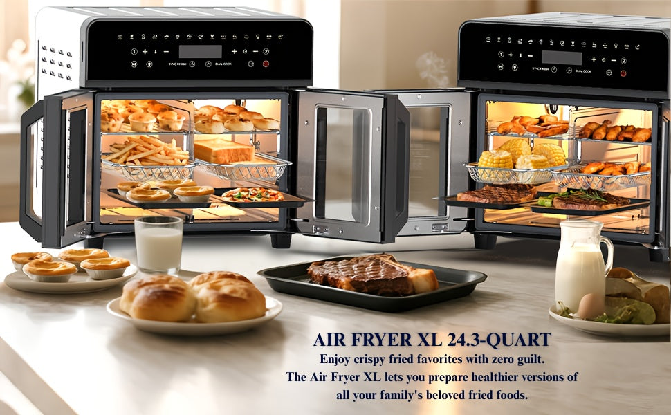 Air Fryer Toaster Oven Combo, 24 QT French-Door Countertop Oven with 15 Cooking Functions and Digital Controls