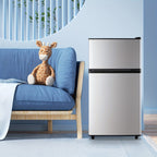 5.0/3.5/2.5 Cu.ft Small Fridge with Freezer 2-Door Compact Refrigerator 7-Level Adjustable Thermostat, Removable Shelves and Bakset, Perfect for Dorm, Office, RV, Bedroom, Silvery