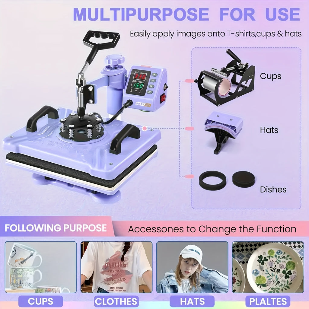 15"x15"/12"x15" - 8-in-1/5-in-1 Heat Press Machine Combo, Rotatable Design, Multi-Size Transfer Sublimation Combo, Suitable for T-shirts, Bags, Pillows, Hats, Beanies, Rollers - The 3-in-1 Automatic Hat Heat Press Can Only Press Hats