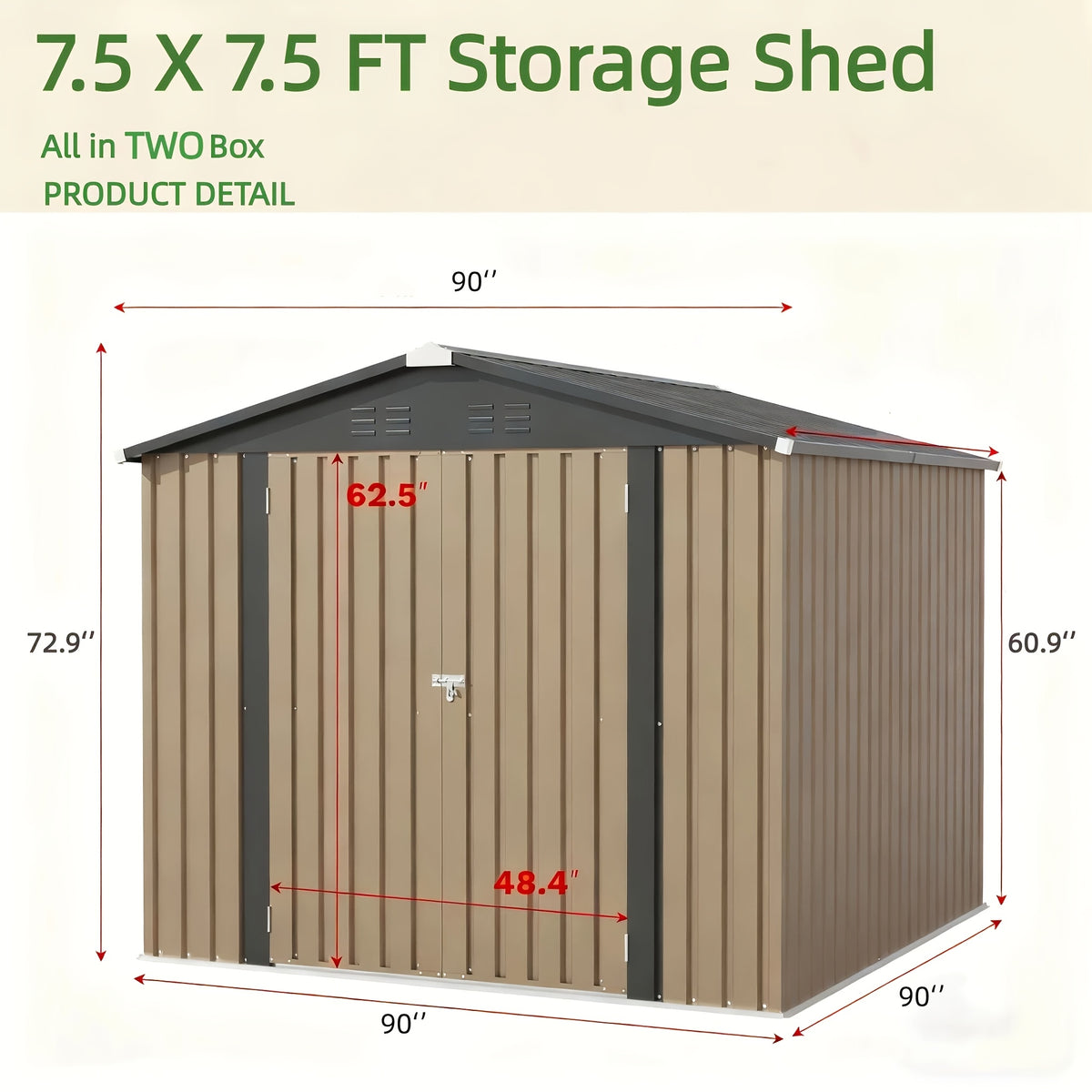 GUNJI 10X10 FT & 8 X 8 FT Outdoor Steel Storage Shed Metal Building Tiny House Lockable Door, Vertical Outside Storage Building For Garden, Backyard, Lawn, Patio Utility, Tool Storage, Bike Carport, Free Shipping