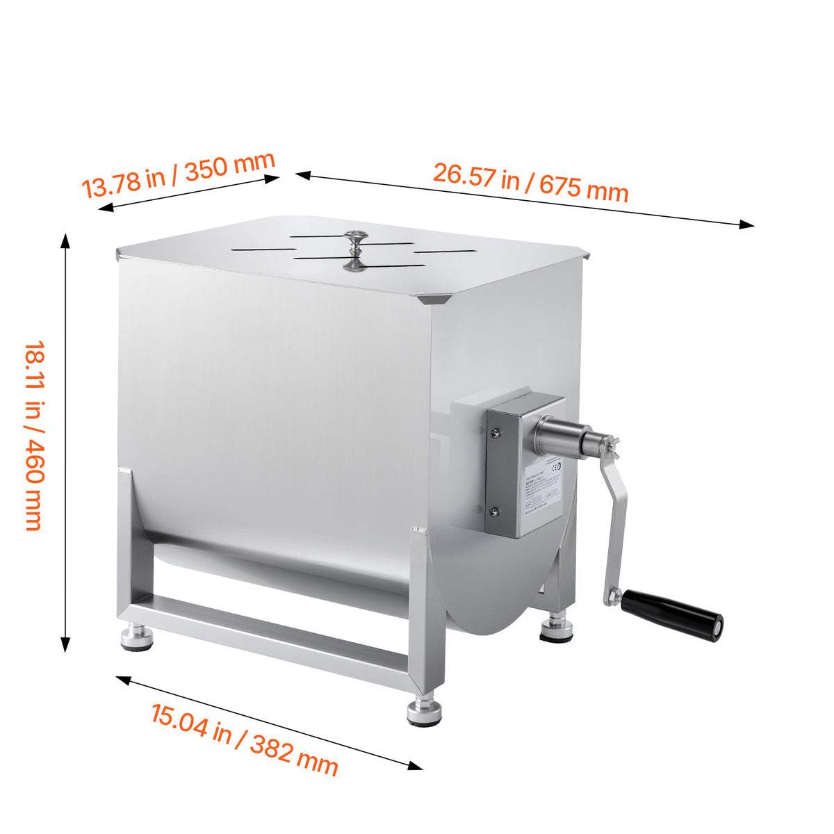 VEVOR Manual Meat Mixer 10L/20L/30L/40L Fixed Tank Mixing Max 60LB for Meat Sausage Mixer, Non-tiltable style/Tiltable style