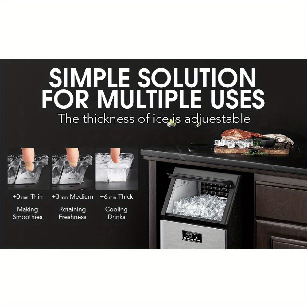Commercial Ice Machine, 100Lbs/ Day Under-Counter Commercial Ice Maker with 24 Hour Timer, Ice Thickness Control, One Quick Self-Cleaning Function for Bar/ Cafes/ Home, Stainless Steel