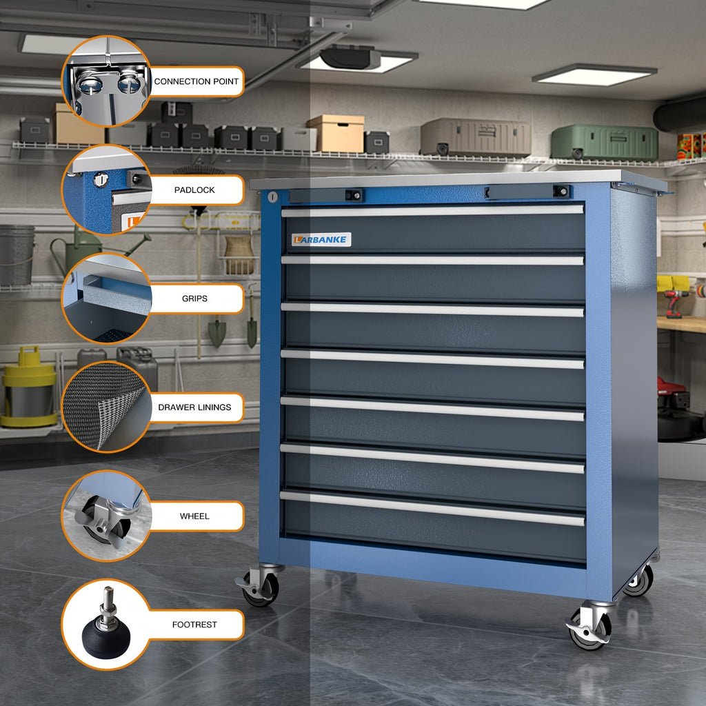 [Tool Storage Cabinet] (7 Drawers) Rolling Tool Chest, Tool Storage Cabinet With Lock System, Toolbox With 4 Wheels, Suitable For Garages And Warehouses, Storing Tools Makes Them More Orderly And Easy To Store