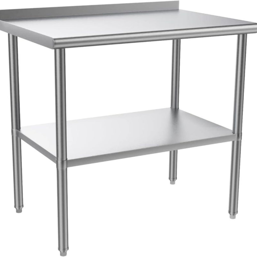 Stainless steel ready-made workbench, commercial heavy-duty workbench and workstation, suitable for metal dining tables in kitchens, restaurants, homes and hotels, with adjustable base frame and waterproof board