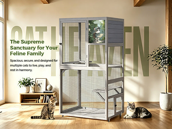 Catio on Wheels for Patio, Outdoor Cat Enclosure Window Access
