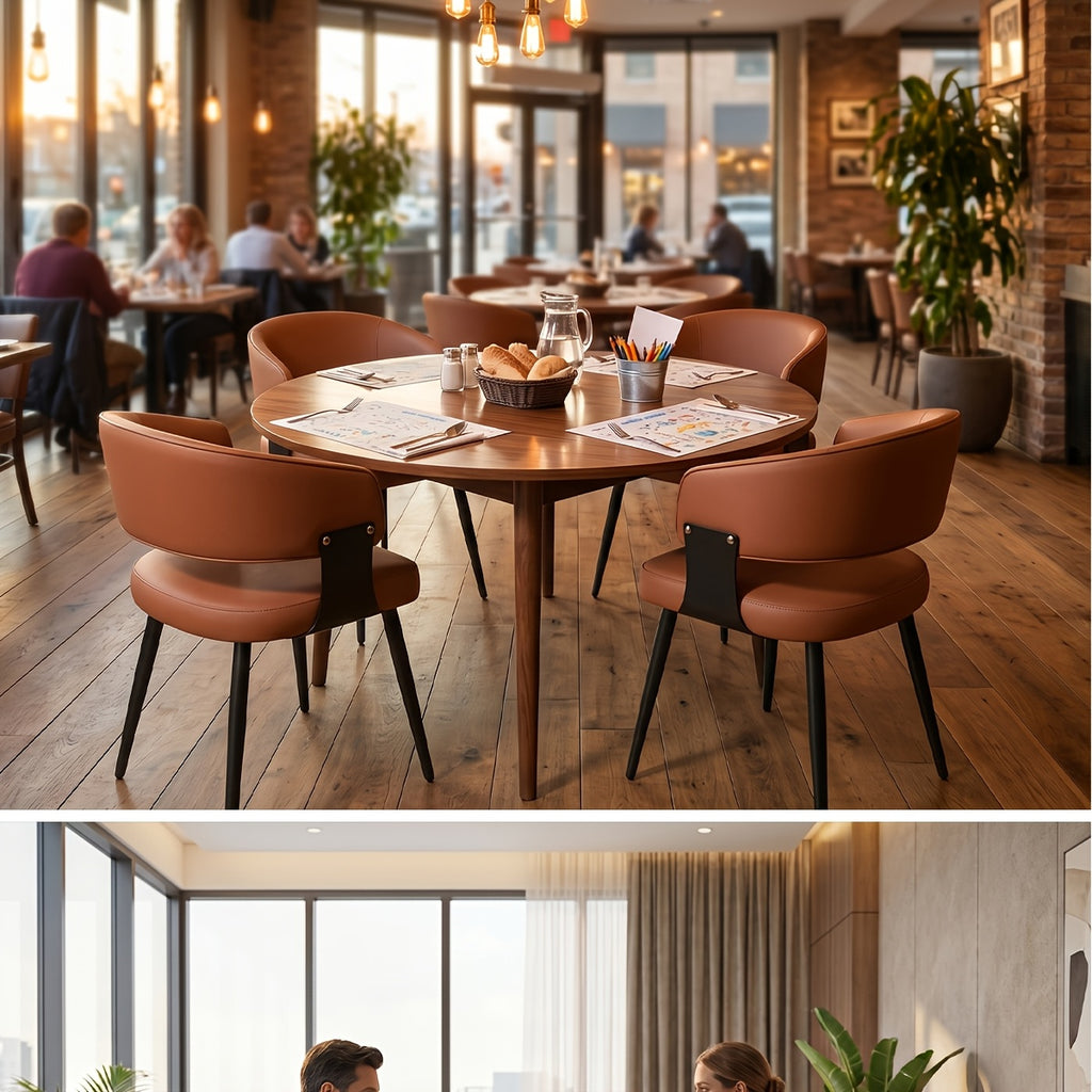 Modern Dining Chairs Set Of 2, Upholstered Faux Leather Kitchen Side Chairs with Curved Open Back, Easy Assembly for Dining Room, Restaurant, Cafe, Warm